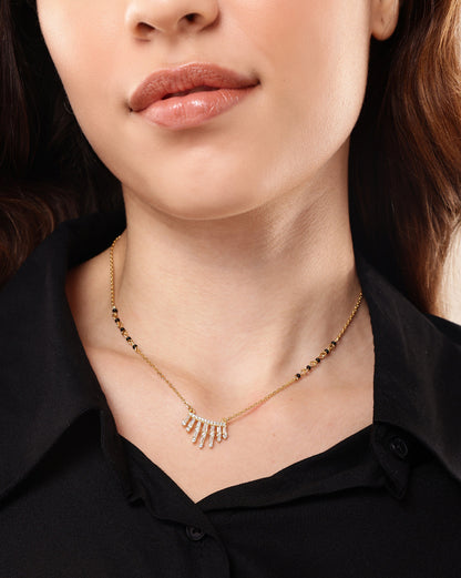 18kt Gold Plated CZ and Black Bead Waterfall Mangalsutra