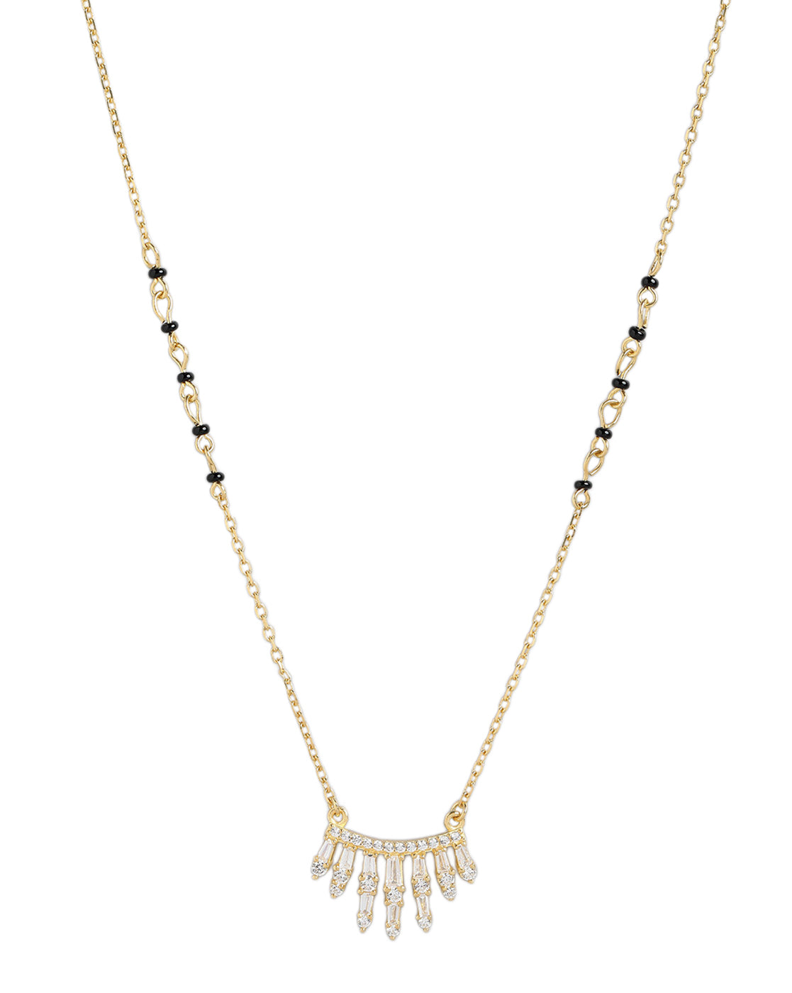 18kt Gold Plated CZ and Black Bead Waterfall Mangalsutra