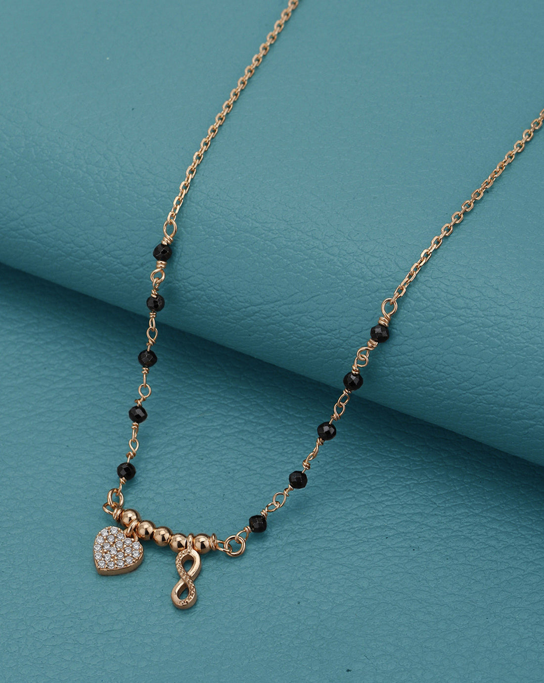 18kt Rose Gold Plated CZ Black Bead Infinity Heart Mangalsutra