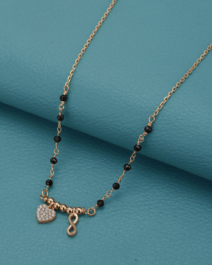 18kt Rose Gold Plated CZ  Black Bead Infinity Heart  Mangalsutra