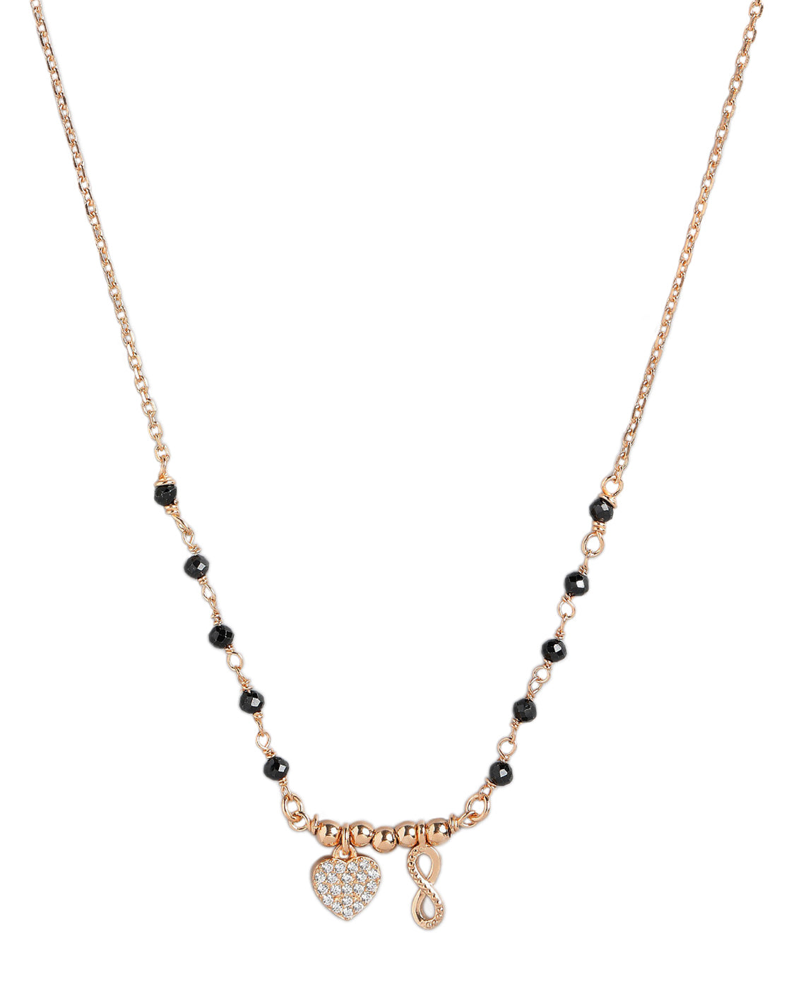 18kt Rose Gold Plated CZ  Black Bead Infinity Heart  Mangalsutra