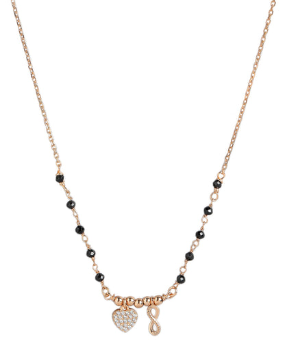 18kt Rose Gold Plated CZ  Black Bead Infinity Heart  Mangalsutra