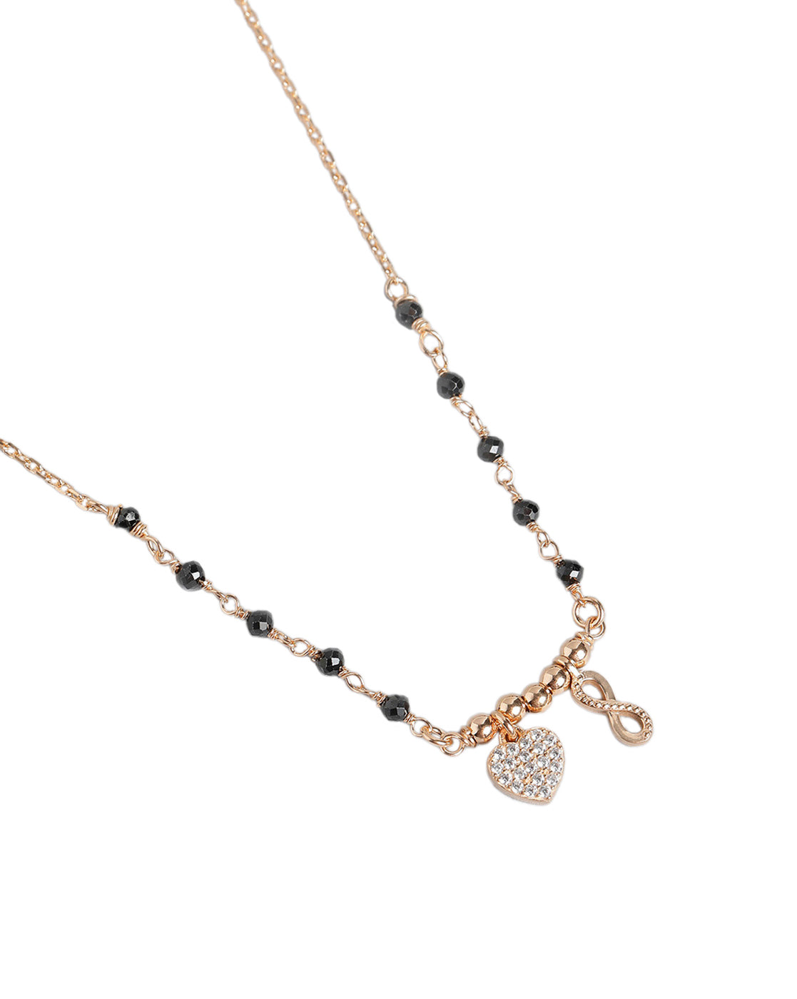 18kt Rose Gold Plated CZ  Black Bead Infinity Heart  Mangalsutra