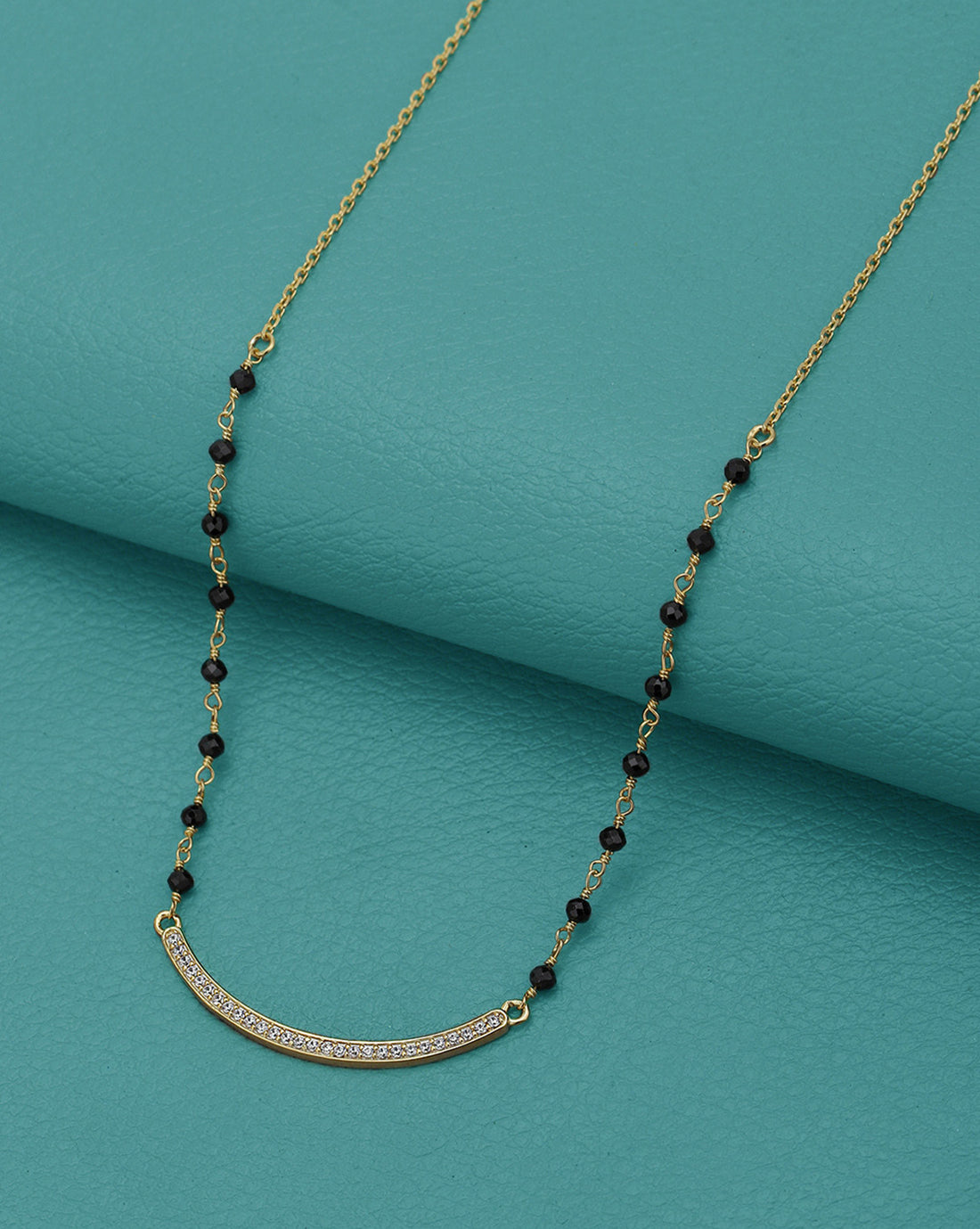 18kt Gold Plated CZ Curve Bar Mangalsutra