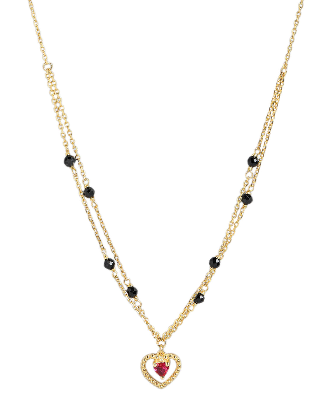 18kt Gold Plated Synthetic Ruby Heart Pendant Double Chain Mangalsutra