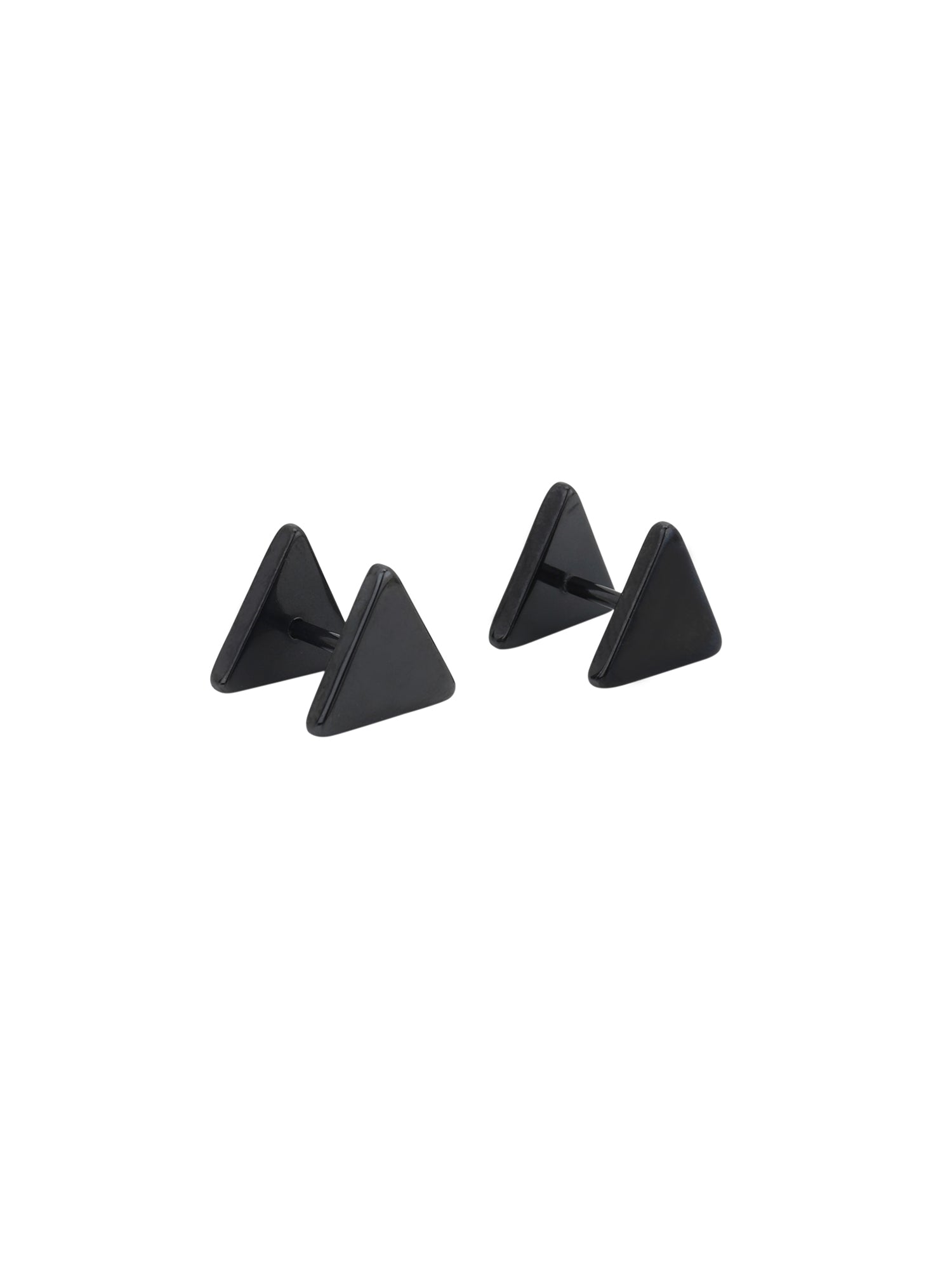 Black Toned Triangular Shaped Enamel Stud Earring for men