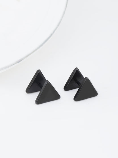 Black Toned Triangular Shaped Enamel Stud Earring for men