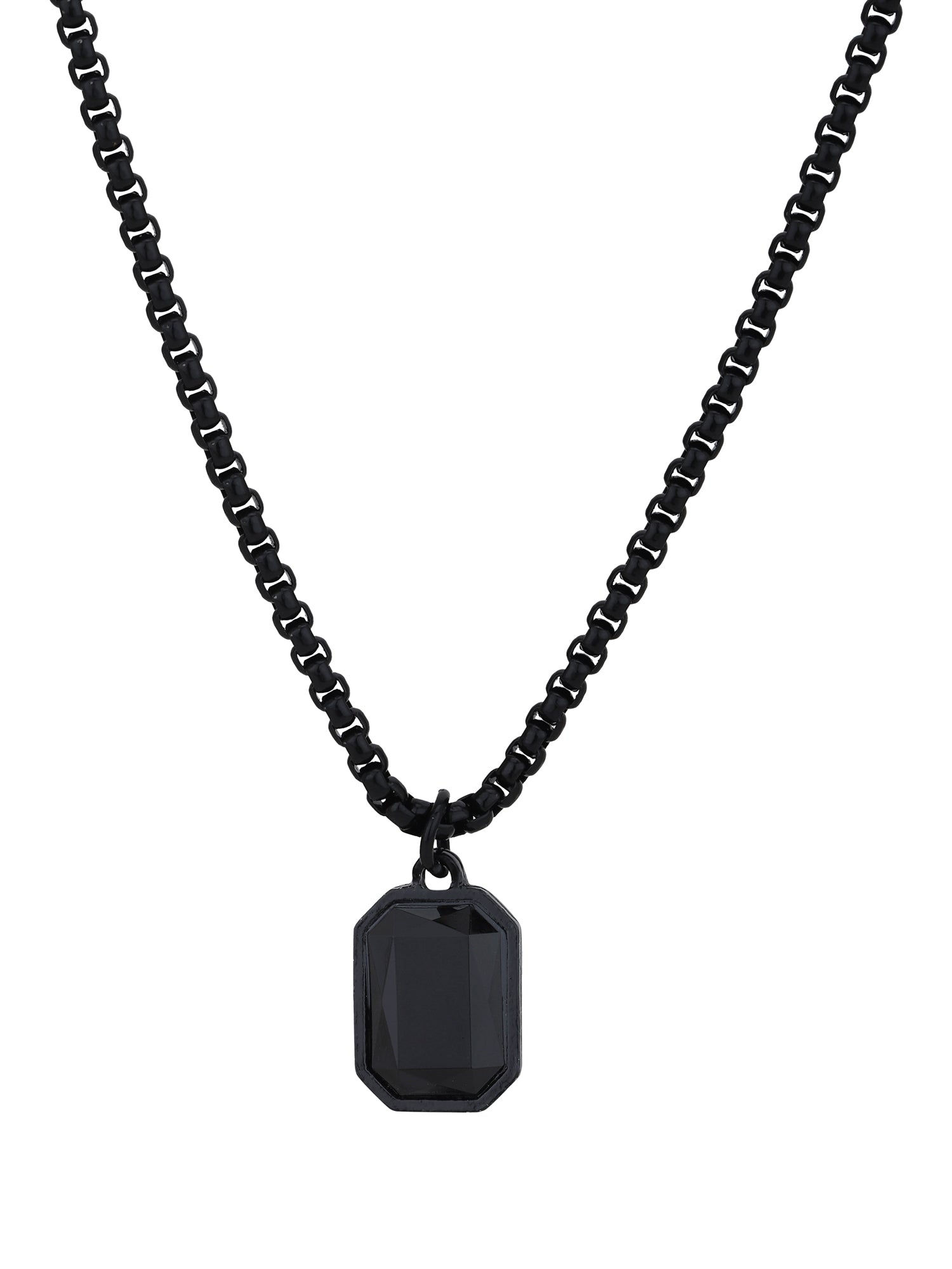 Black Toned Enamel with Crystal Pendant with Chain for men