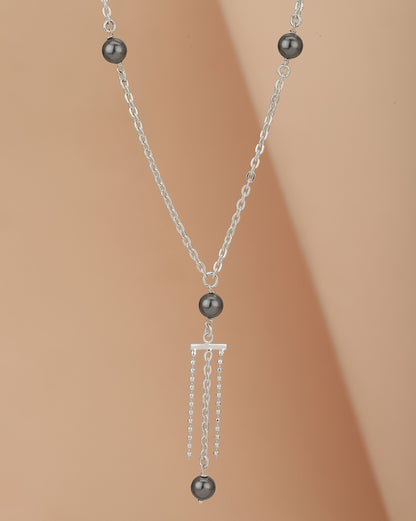 Carlton London Dangling Bead And Chain With Rhodium Plated Lariat Necklace