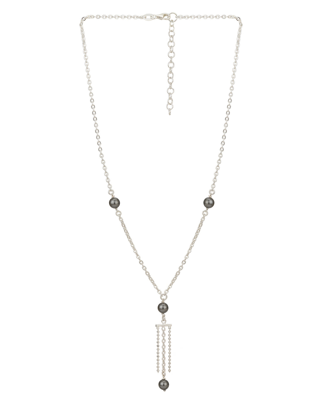 Carlton London Dangling Bead And Chain With Rhodium Plated Lariat Necklace