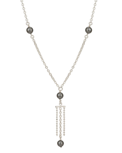 Carlton London Dangling Bead And Chain With Rhodium Plated Lariat Necklace