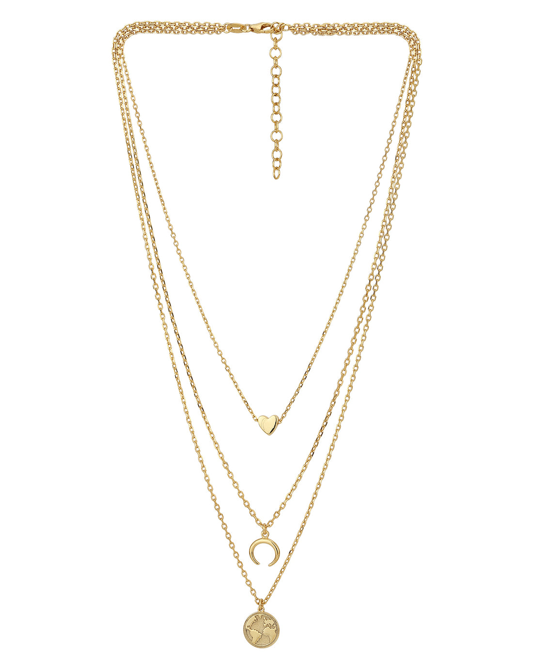 Carlton London Gold Plated Inline Heart Layered Necklace