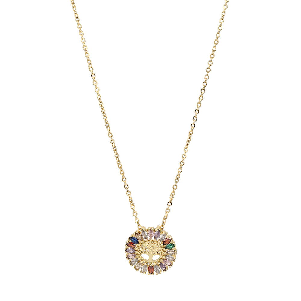 Carlton London Gold-Toned &amp; Green Circular Shaped Stone Studded Necklace Fjn3340