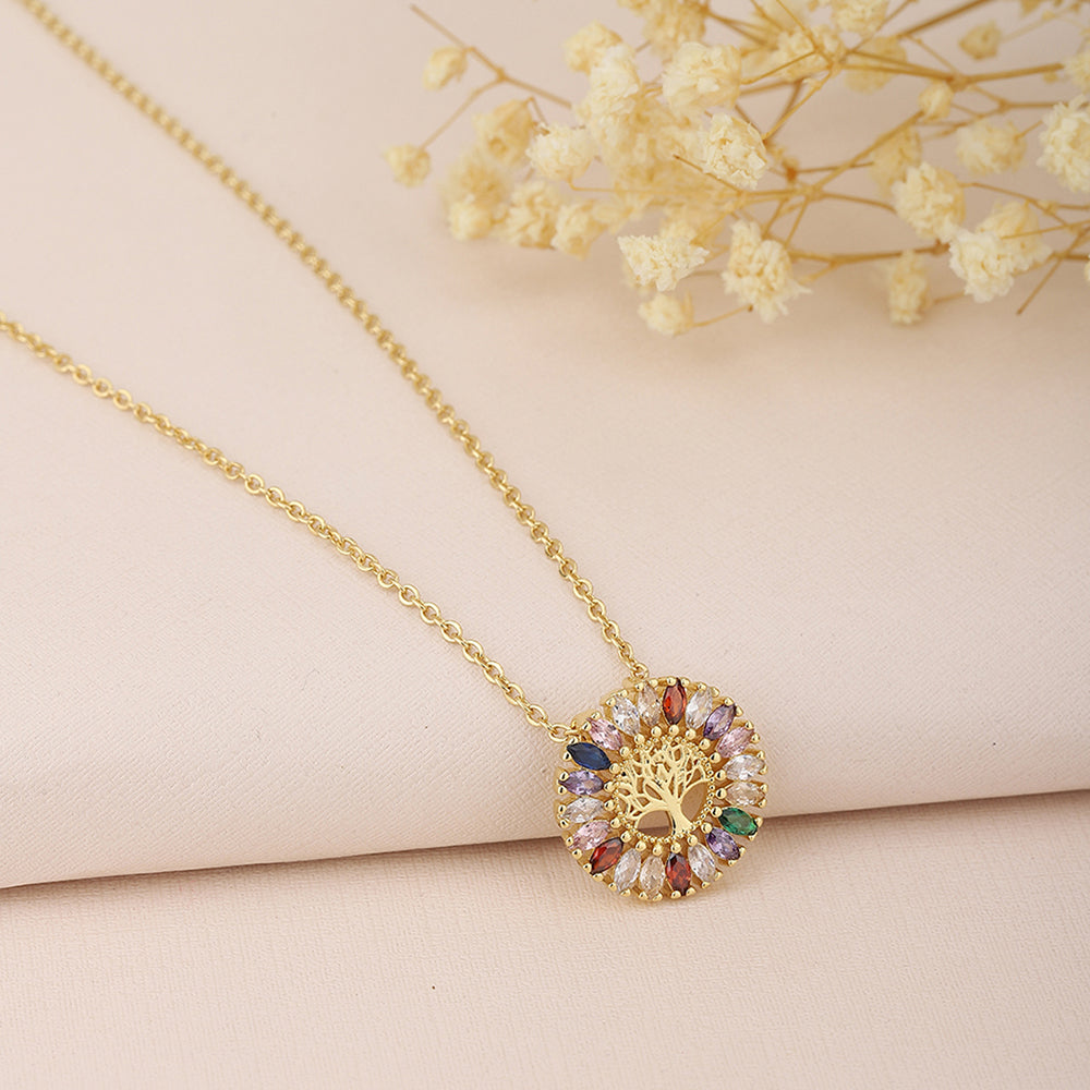 Carlton London Gold-Toned &amp; Green Circular Shaped Stone Studded Necklace Fjn3340