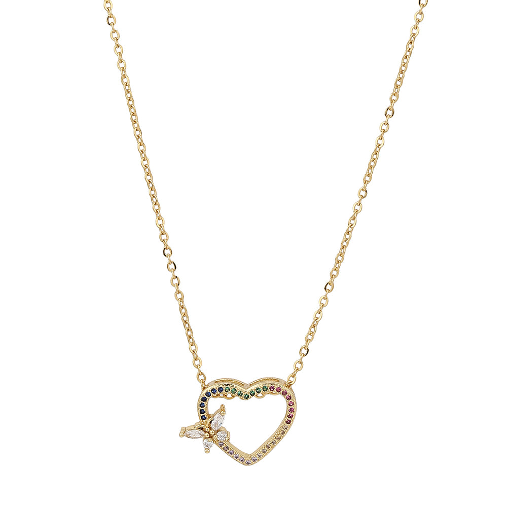 Carlton London Gold-Toned & Blue Brass Heart Shaped Stone Studded Necklace Fjn3343