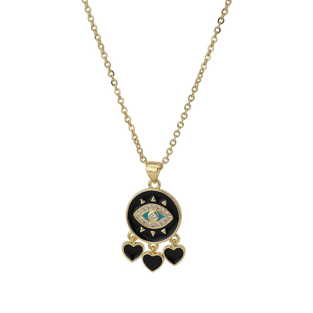 Carlton London Women Black Gold-Plated Cz Studded Evil Eye Pendant With Chain Fjn3350
