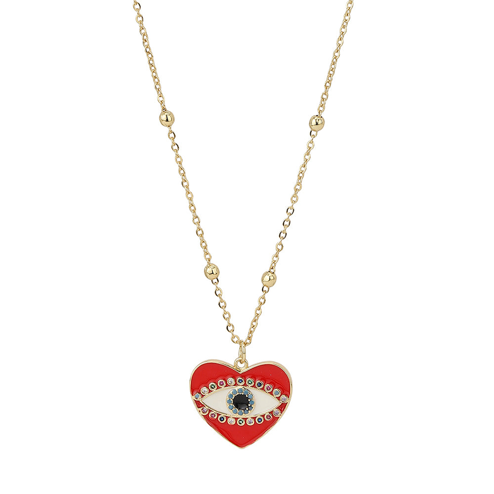 Carlton London Gold-Toned &amp; Red Brass Evil Eye Heart Shaped Stone Studded Necklace Fjn3352