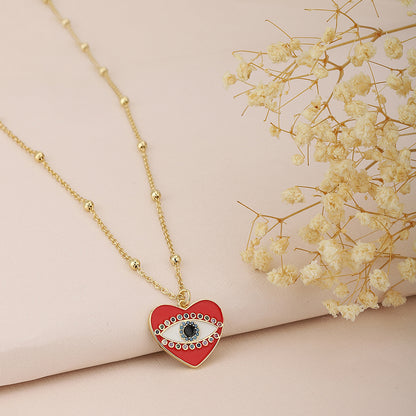 Carlton London Gold-Toned &amp; Red Brass Evil Eye Heart Shaped Stone Studded Necklace Fjn3352