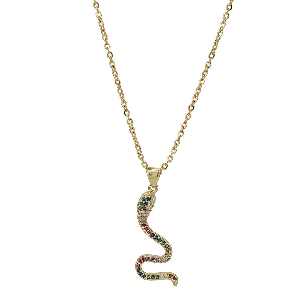 Carlton London Gold-Plated Cz-Studded Snake-Shaped Necklace Fjn3355