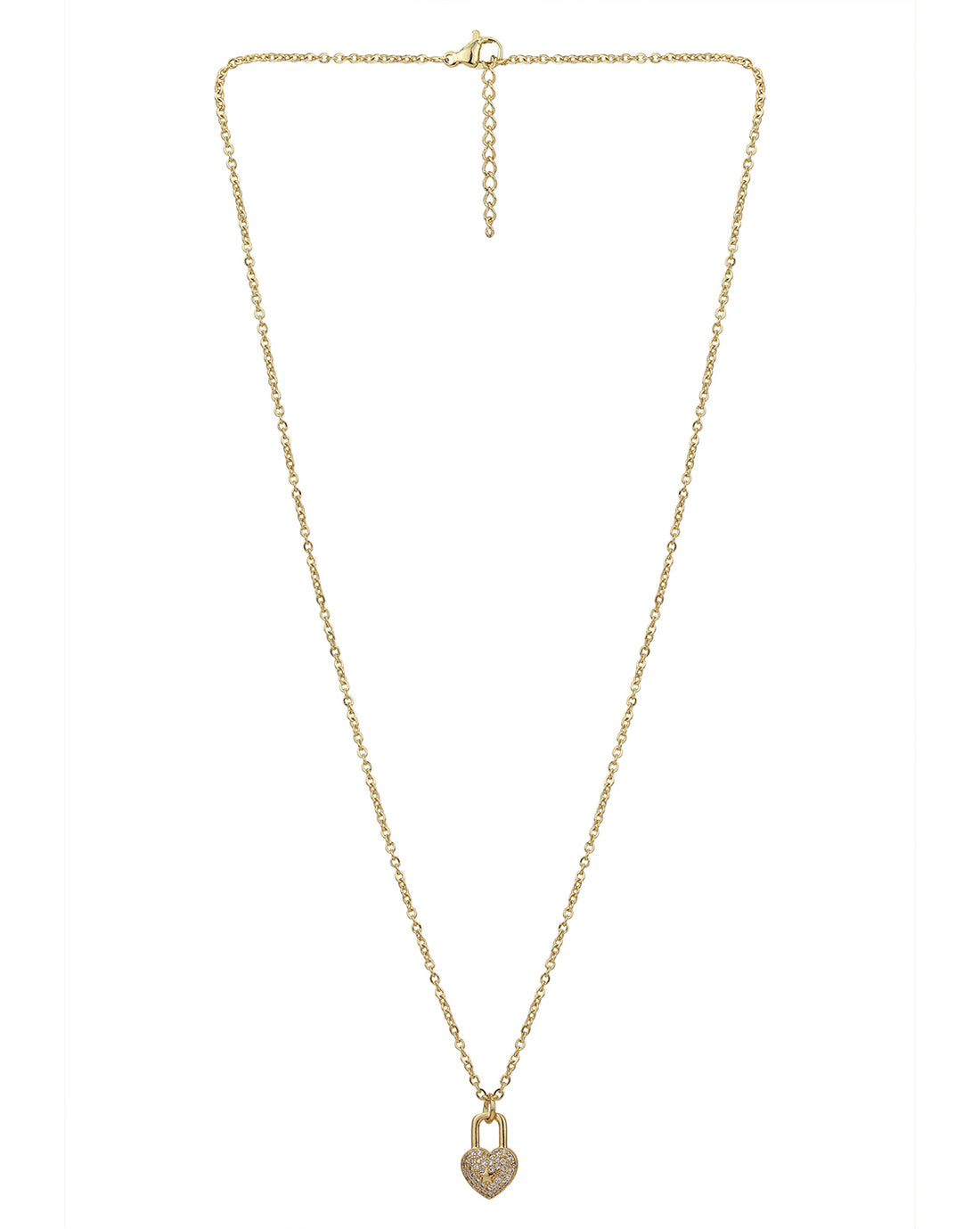 Carlton London Gold Plated Dangling Lock Pendant With Zirconia Pendant With Chain