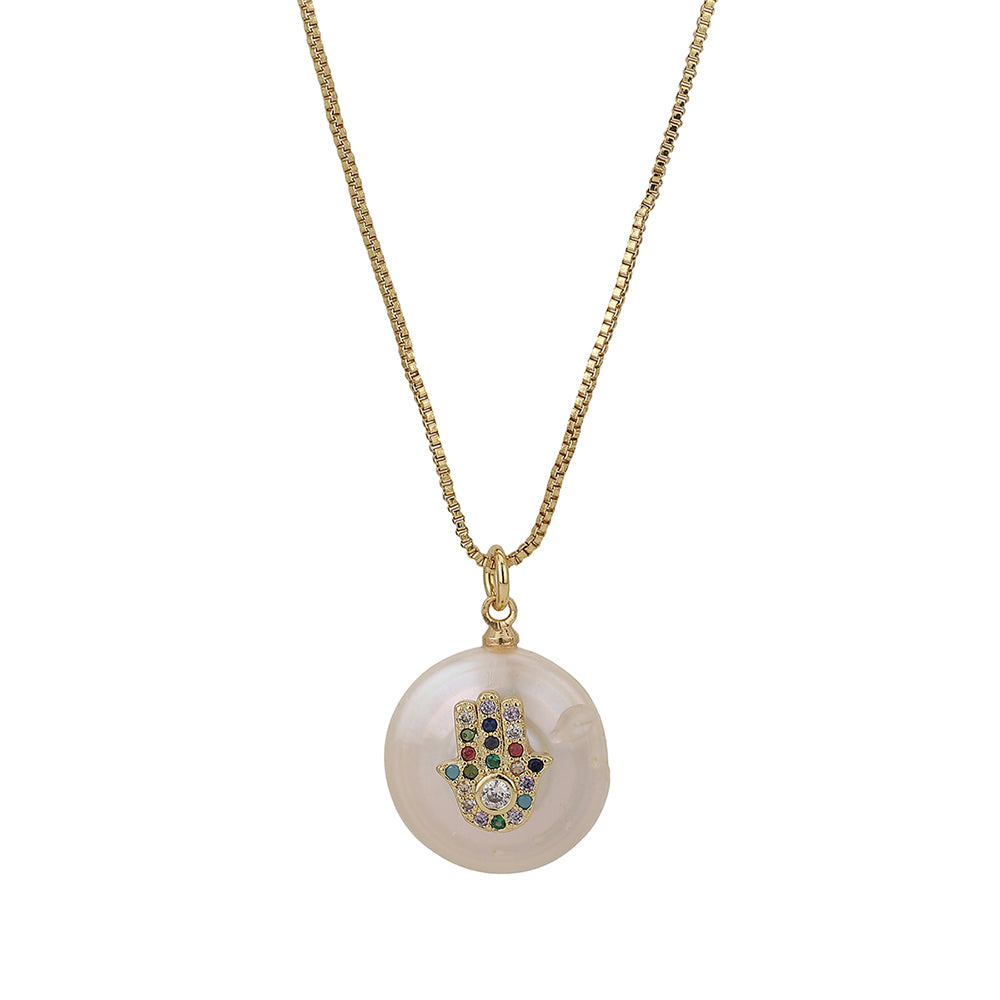 Carlton London Off White & Red Gold-Plated Stone Studded & Beaded Necklace Fjn3368
