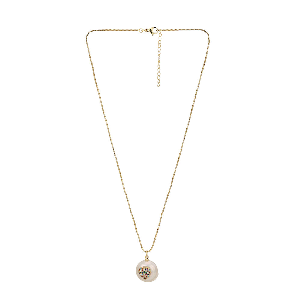 Carlton London White Gold-Plated Cz-Studded Beaded Heart-Shaped Necklace Fjn3374