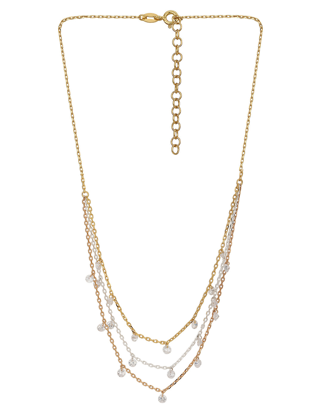 Carlton London Dangling Solitaire With Gold Rose Gold And Silver Embalished Layered Necklace