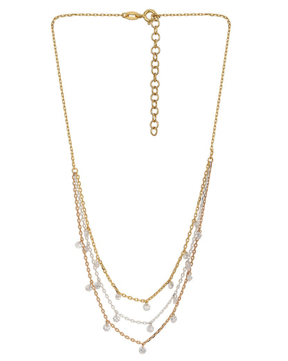 Carlton London Dangling Solitaire With Gold Rose Gold And Silver Embalished Layered Necklace