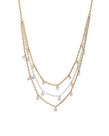 Carlton London Dangling Solitaire With Gold Rose Gold And Silver Embalished Layered Necklace