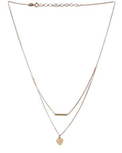 18kt Rose Gold Plated Dangling Heart Double Chain Layered Necklace