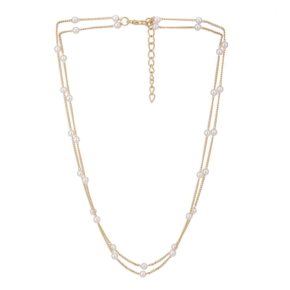 Carlton London White Rose Gold-Plated Layered Necklace Fjn3859