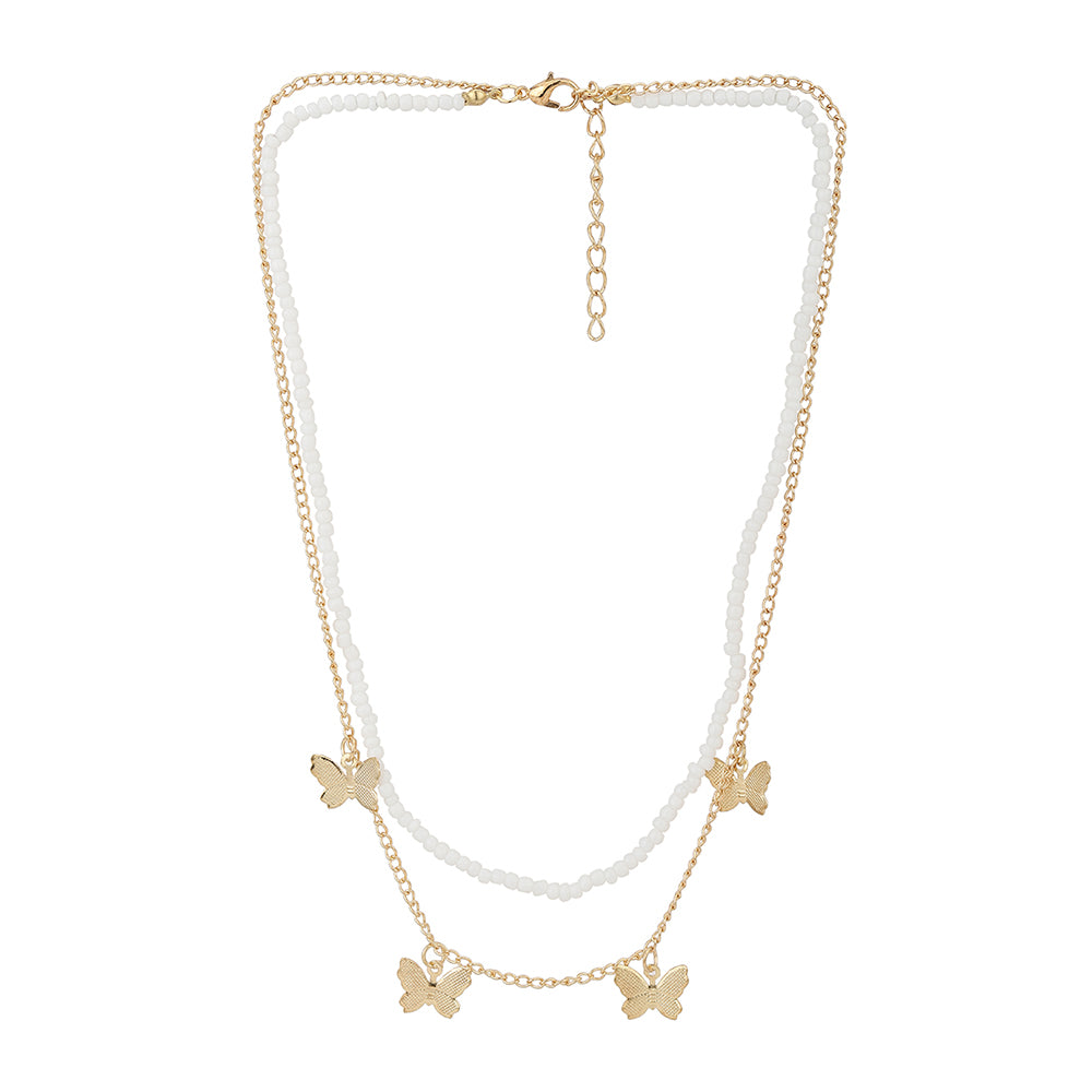 Carlton London White &amp; Rose Gold Toned With Pearl Rose Gold Plated Multilayered Necklace Fjn3864