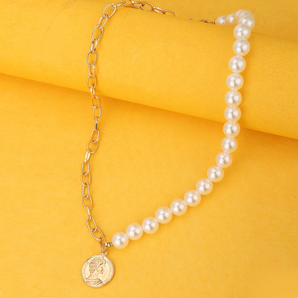 Carlton London Rose Gold Pearl &amp; Elizabeth Textured Pendant Handcrafted Necklace Fjn3866