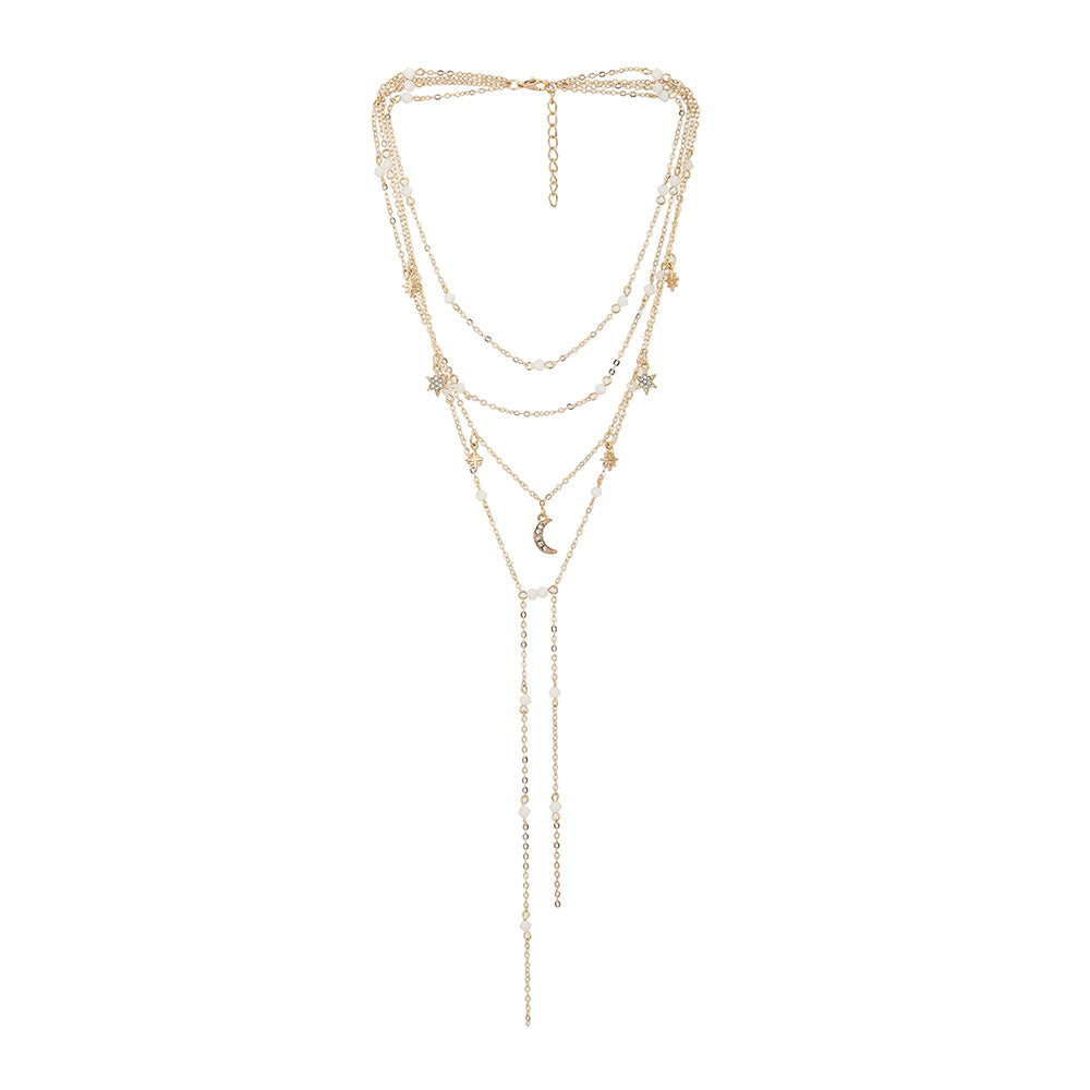Carlton London Rose Gold Toned &amp; White Cz Studded Charm Multi Layered Necklace Fjn3868