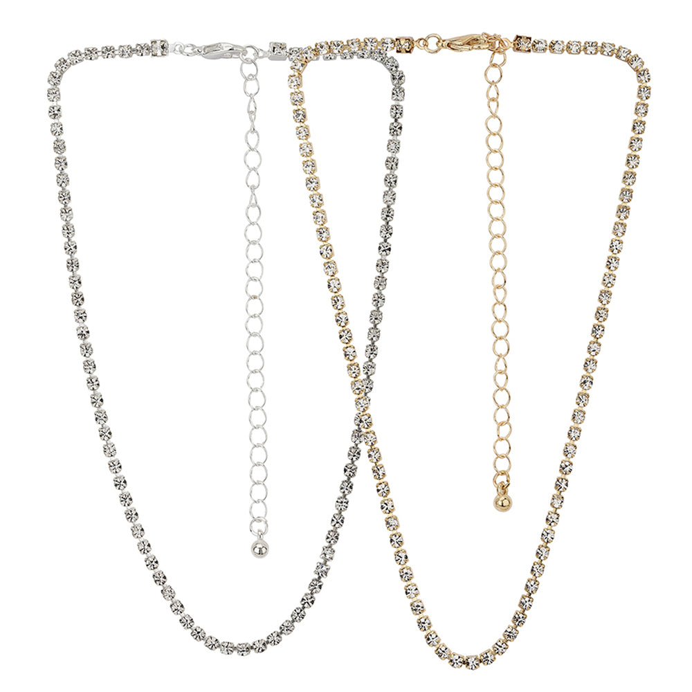 Carlton London Set Of 2 Silver &amp; Gold Toned Cz Studded Gold And Rhodium Plated Necklace Fjn3885