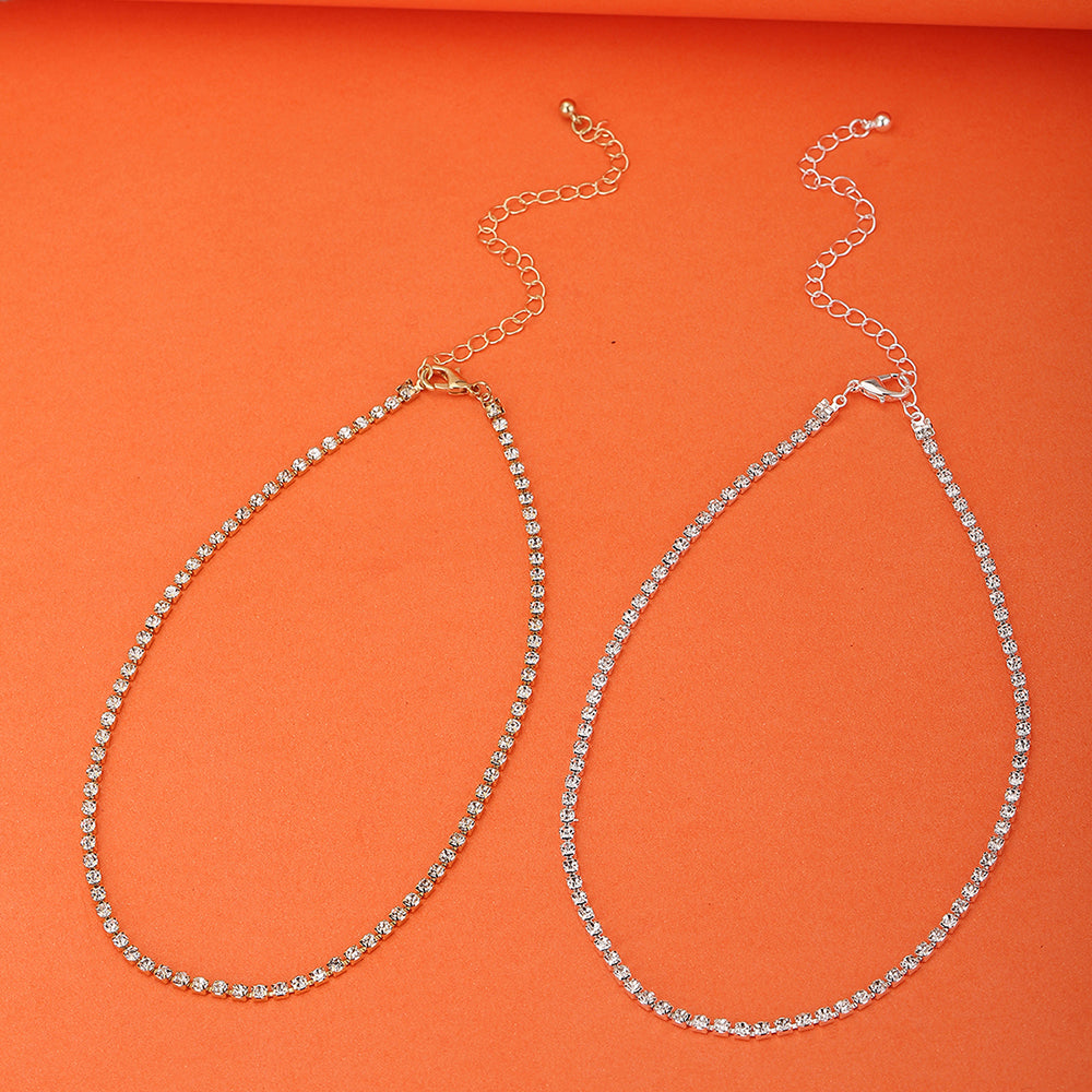 Carlton London Set Of 2 Silver &amp; Gold Toned Cz Studded Gold And Rhodium Plated Necklace Fjn3885