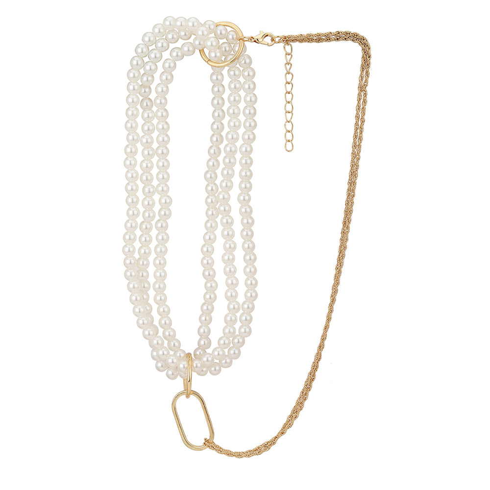 Carlton London Rose Gold Toned &amp; White with Pearl Rose Gold Plated Multilayered Necklace FJN3888