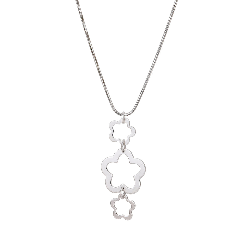 Carlton London Rhodium Plated Floral Shaped Pendant with Chain