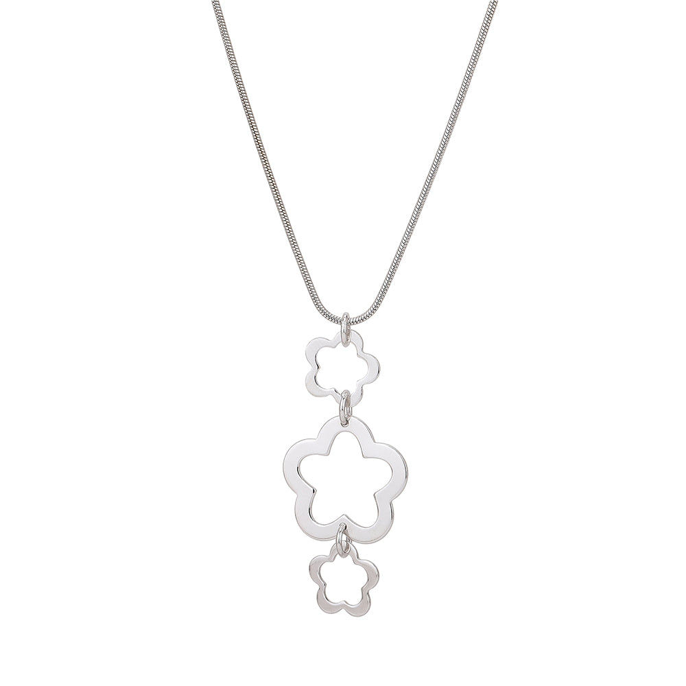 Carlton London Rhodium Plated Floral Shaped Pendant With Chain