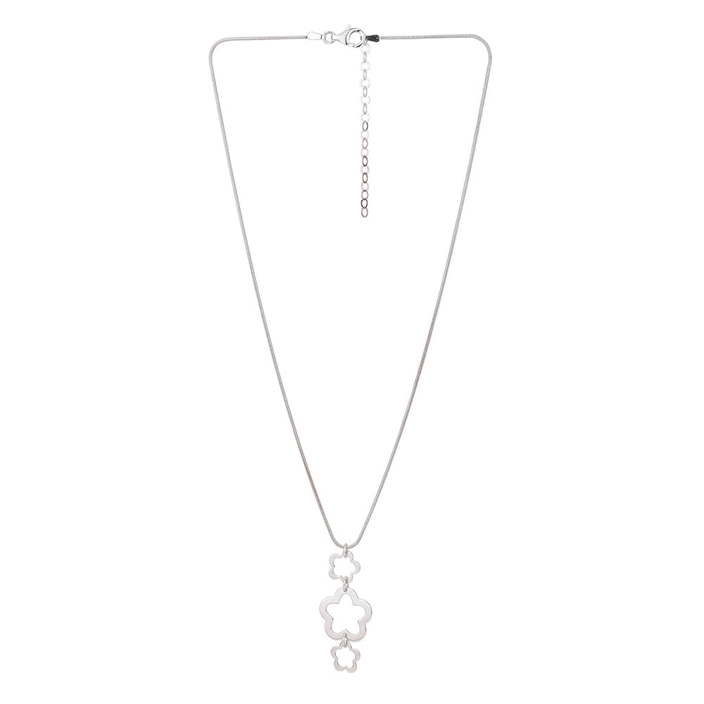 Carlton London Rhodium Plated Floral Shaped Pendant With Chain