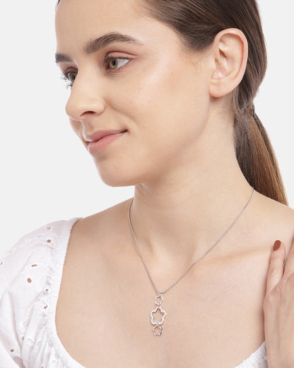 Carlton London Rhodium Plated Floral Shaped Pendant With Chain