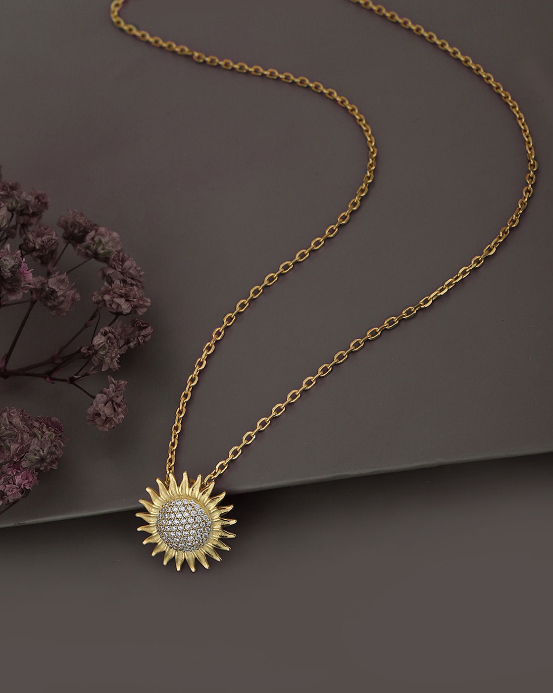 Carlton London 18Kt Gold Plated Sunburst Pendant With Chain