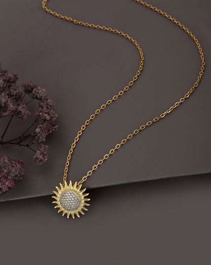 Carlton London 18Kt Gold Plated Sunburst Pendant With Chain