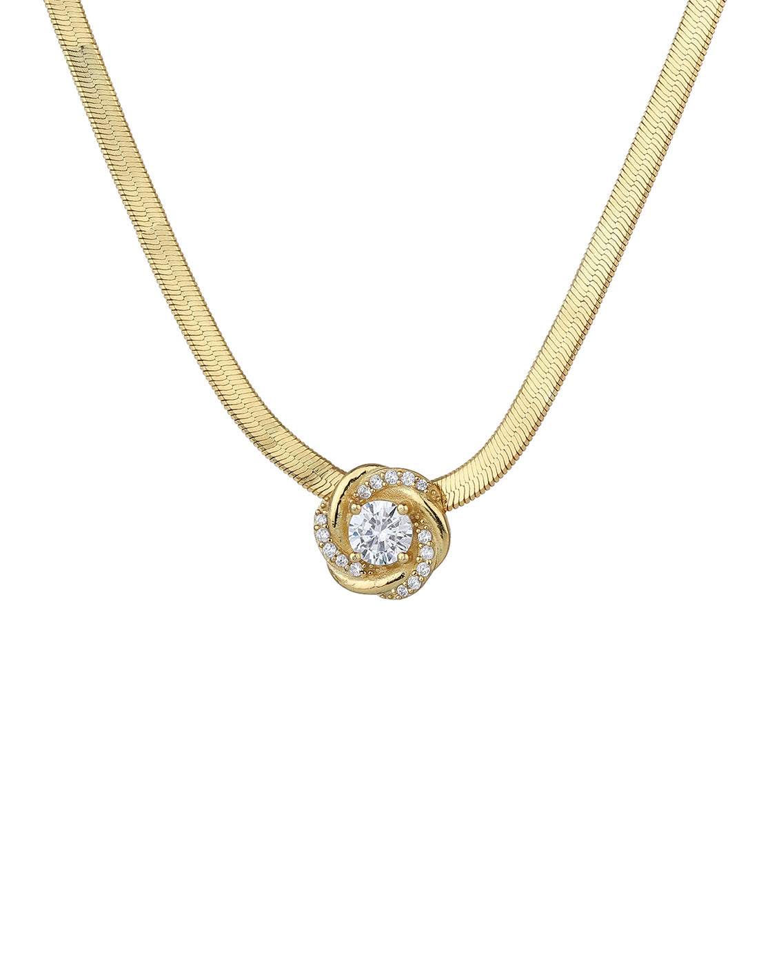 Carlton London 18Kt Gold Plated Classic Solitaire Pendant With Snake Chain