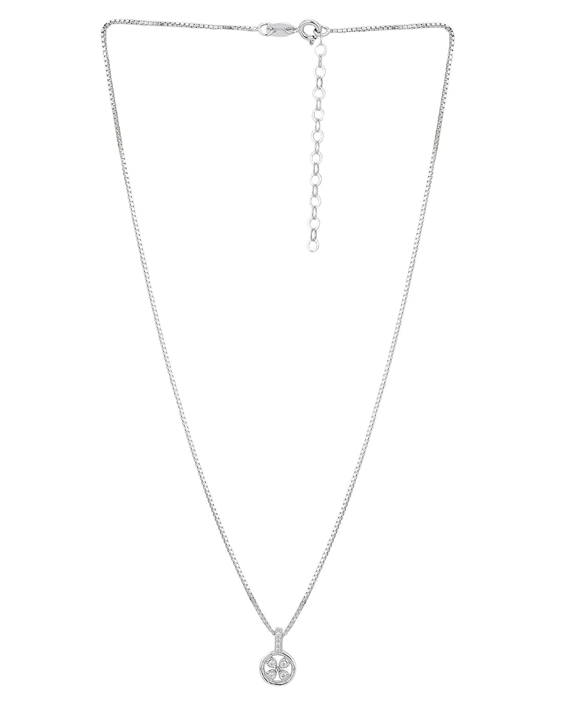Carlton London Rhodium Plated With Round Floral Pendant With Chain