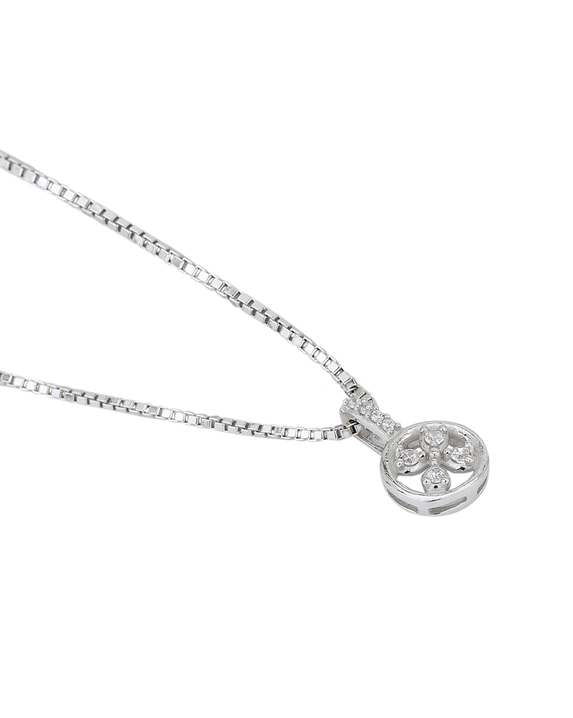 Carlton London  Rhodium Plated With Round Floral Pendant With Chain