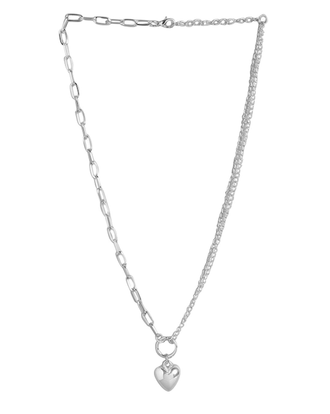 Double Chain With Dangling Heart And Rhodium Plated Necklace For Women