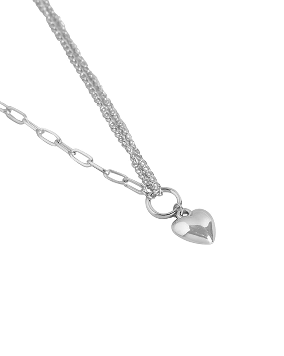 Double Chain With Dangling Heart And Rhodium Plated Necklace For Women