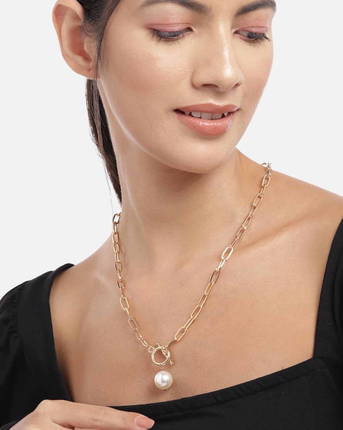 Rose Gold Plated With Pearl Fancy Necklace For Women