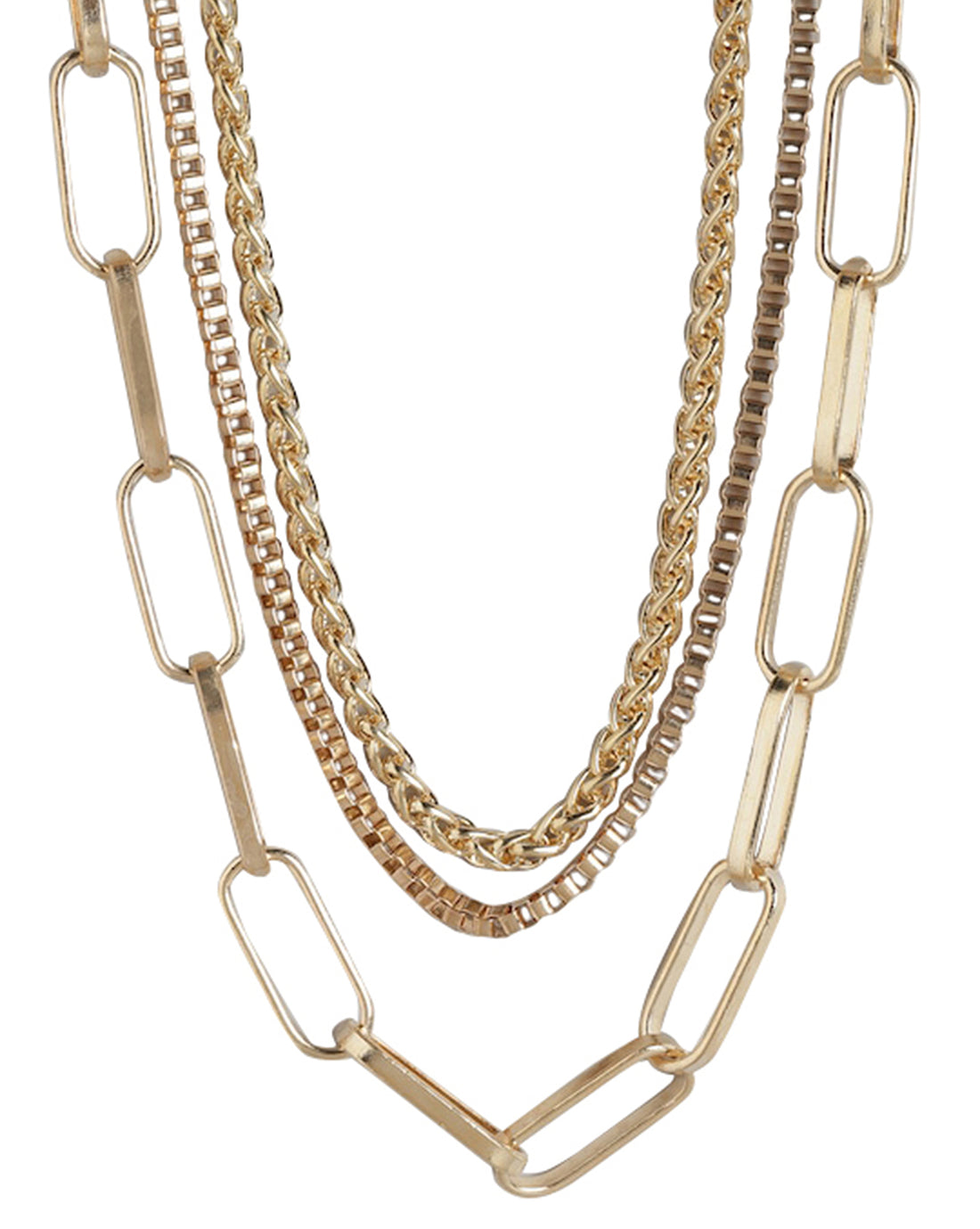 Set Of 3 Gold &amp; Rose Gold Plated Stylish Link Chain For Women Embellished